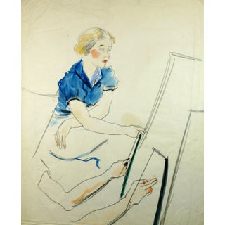 Woman in Blue at Easel For Sale