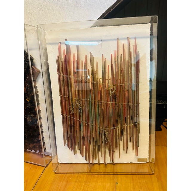 "Original Joan Weinberg (Macramates) Mixed Media Textile Art in Acrylic Box Case - 1980s". For Sale - Image 10 of 12
