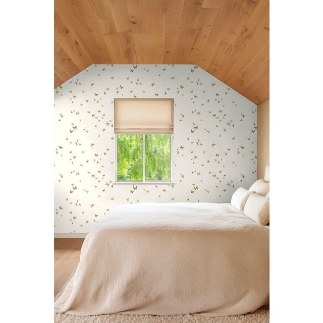 Cream Butterfly Grove Grasscloth Wallpaper by House Party | Vanilla Cream | 8 Yards For Sale - Image 8 of 8