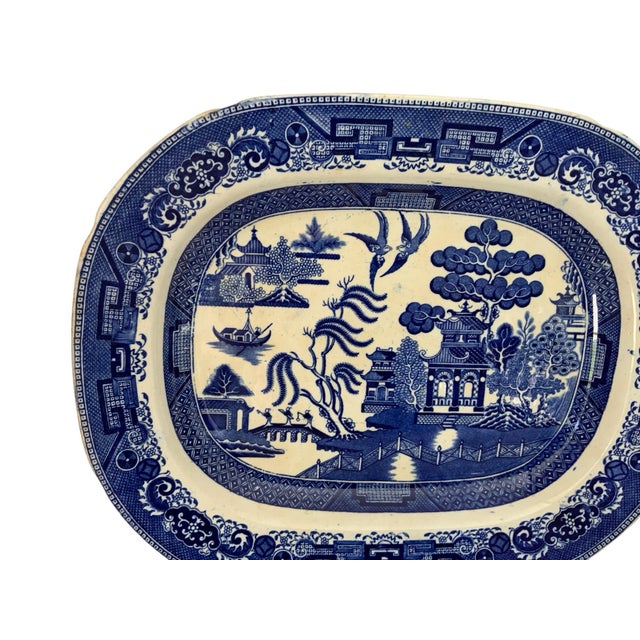 Antique Ridgways Blue Willow Platter 15.75" Dual Marked Stoke-on-Trent C. 1885 For Sale - Image 4 of 8