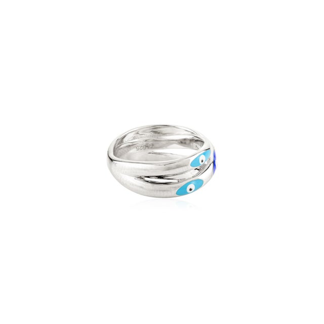Metal Evil Eye Overlapping Solid Silver Band for Daily Wear- Size 7 For Sale - Image 7 of 10