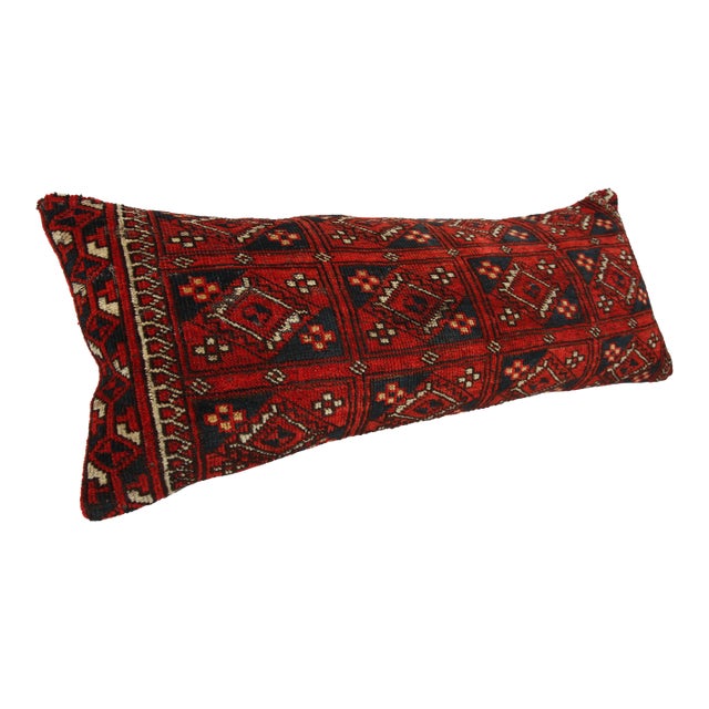 Handwoven Antique Tribal Turkoman Rug Pillow Cover 16'' X 40'' For Sale