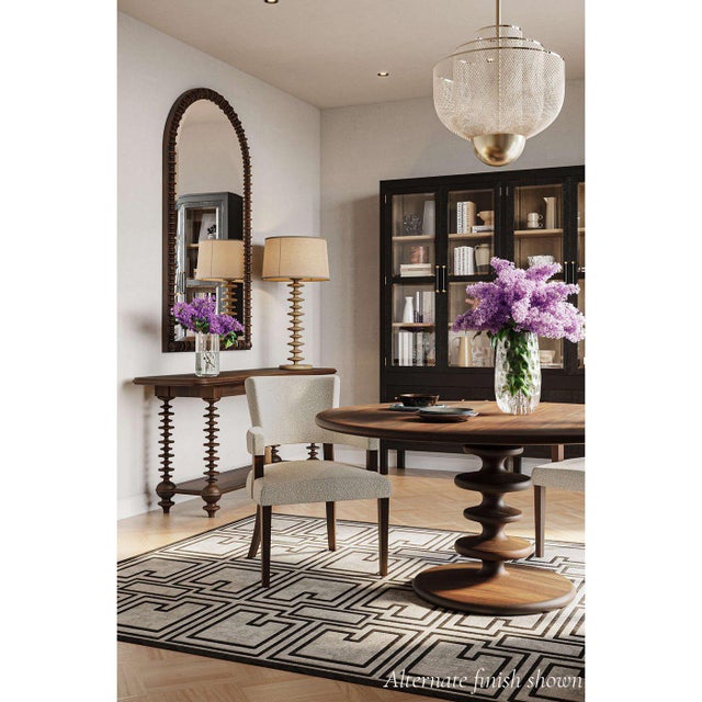 Fruitwood Finish makes a bold statement with its dramatic silhouette and artisanal detailing. Crafted from solid mahogany...