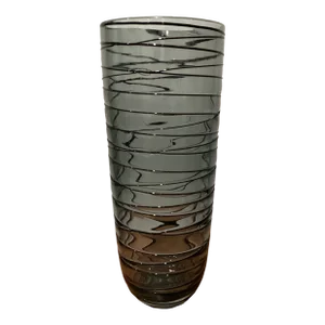 Vintage Mid 20th Century Black and Gray Smooth Patterns Large Glassware Artistic Vase Transparent Murano Glass Style