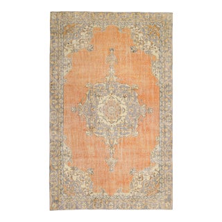 1970s Vintage Turkish Oushak Handmade Wool Cotton Orange Area Rug For Sale