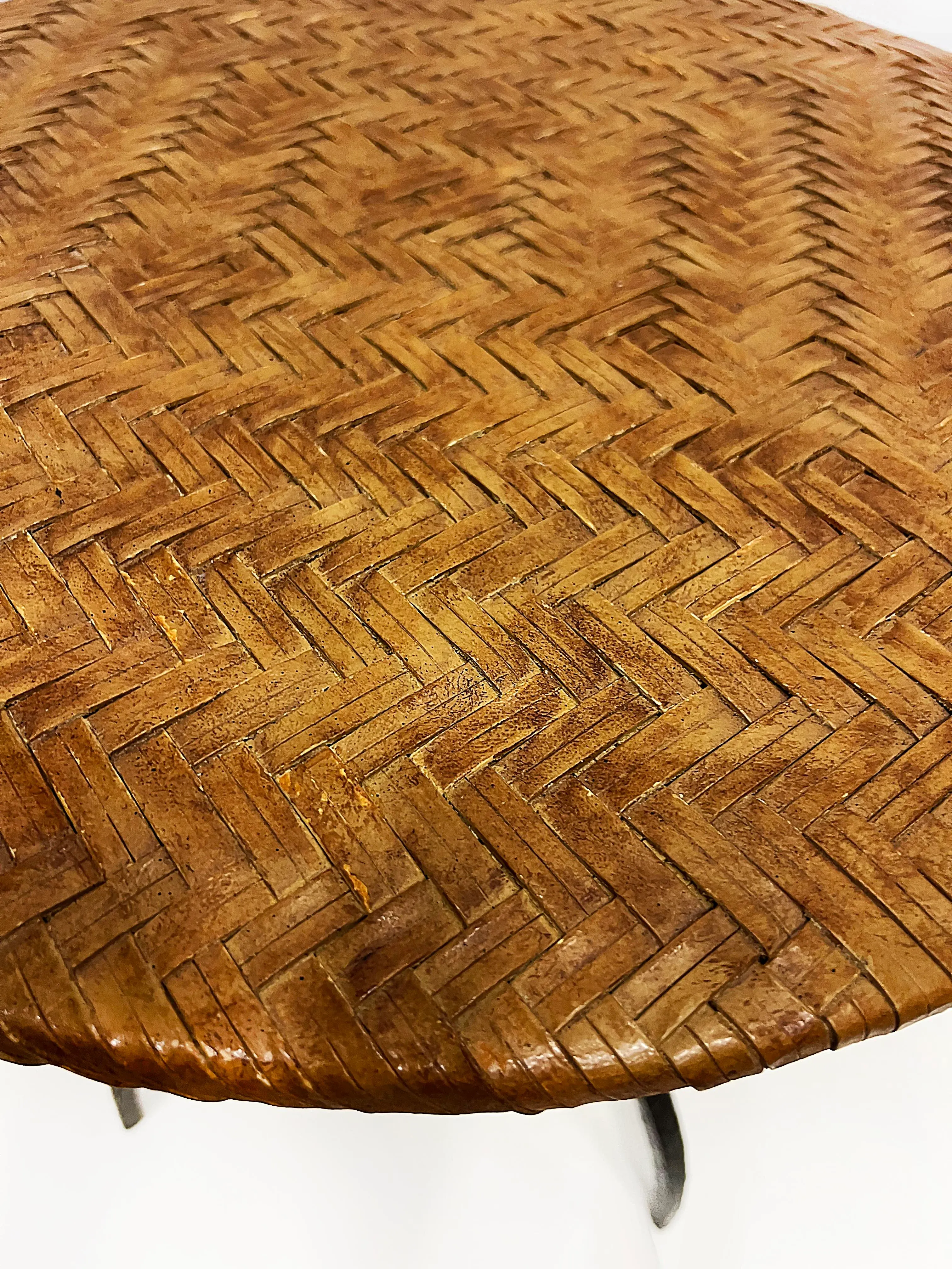 Leather Iron Table レザー テーブル 1980s Sculptural Industrial Iron Woven Leather Top Side Table