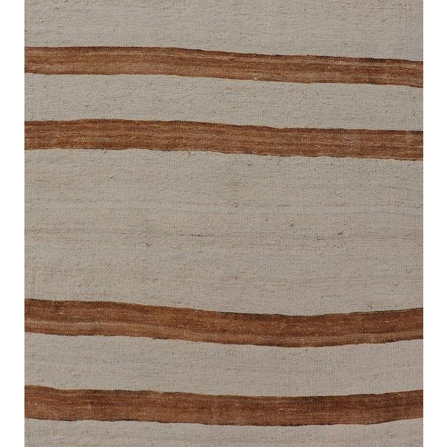 Vintage Turkish Kilim Runner With Horizontal Stripes in Ivory and Cognac For Sale - Image 10 of 12