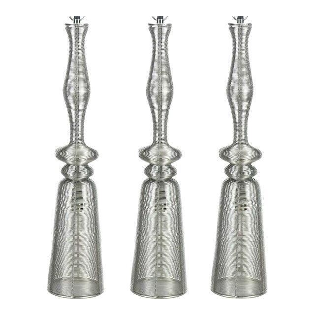 Three Sarreid Ltd. Contemporary Silver Brushed Wire Pendant Lights For Sale