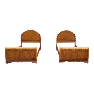 A Pair of 1930s Art Deco Mahogany Twin Size Bedsteads For Sale