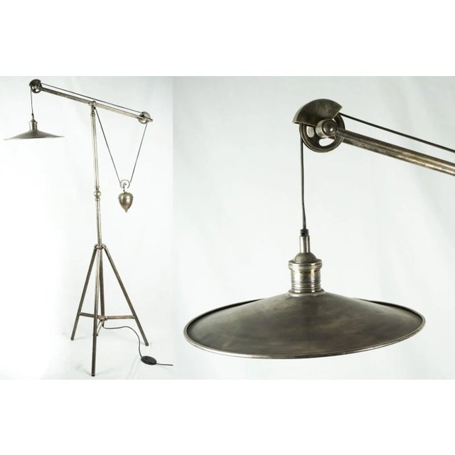 Mid-Century Modern 1950s French Mid-Century Modern Industrial Style Tripod Floor Lamp With Counter Weight For Sale - Image 3 of 5
