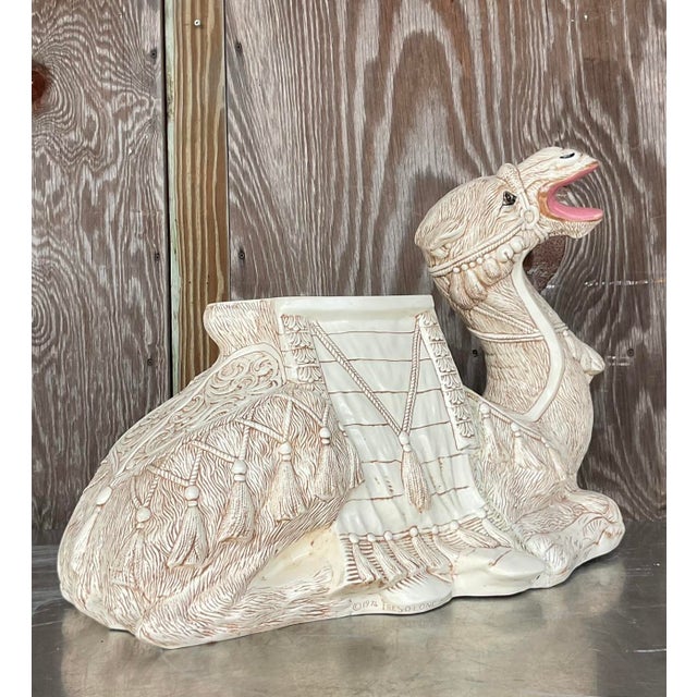 Traditional Vintage Regency Glazed Ceramic Camel Low Stool For Sale - Image 3 of 7