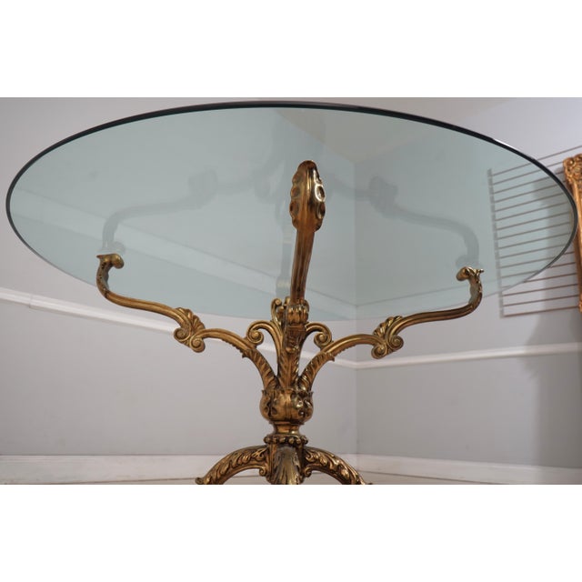 Hollywood Regency Brass & Round Glass Pedestal 54 Inch Dining Table For Sale - Image 11 of 11