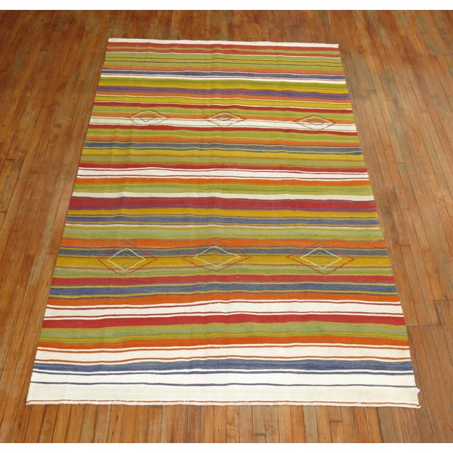 Mid 20th century Turkish Striped Kilim For Sale In New York - Image 6 of 6