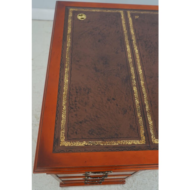 English Yew Wood Brown Leather Top 3 Part Desk For Sale - Image 10 of 18
