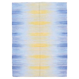 Ikat Style Handwoven Cotton Kilim Rug For Sale
