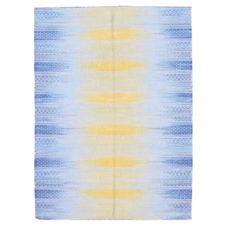 Ikat Style Handwoven Cotton Kilim Rug For Sale