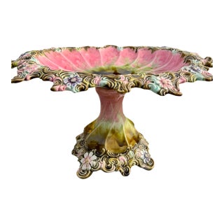 Antique European Majolica Compote For Sale