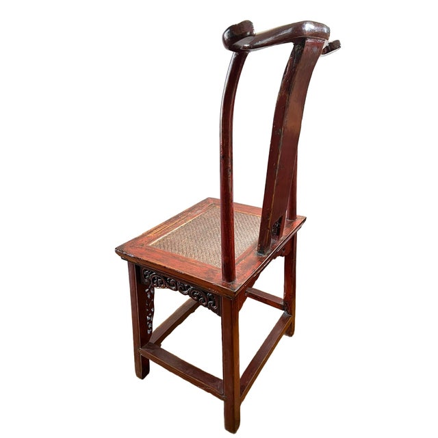 Mid 19th Century Antique Lady's Red Lacquer Chair From Shanxi Province With a Didactic Message For Sale - Image 5 of 18