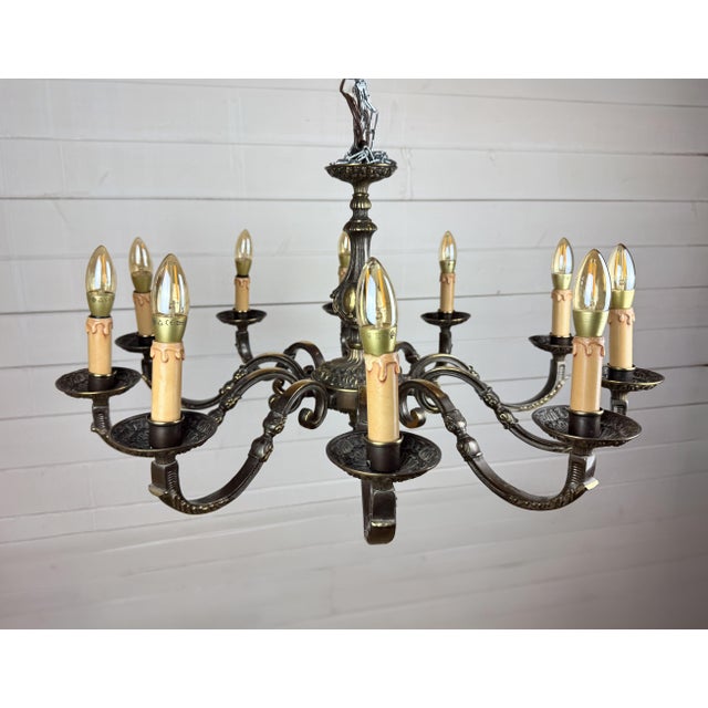 Vintage Baroque Style 10-Arm Brass Chandelier, 1950s For Sale - Image 10 of 10