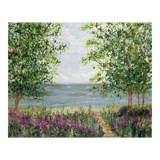 "Trees by the Sea" Contemporary Original Impressionist Style Coastal Landscape Painting by Deb Bossert For Sale