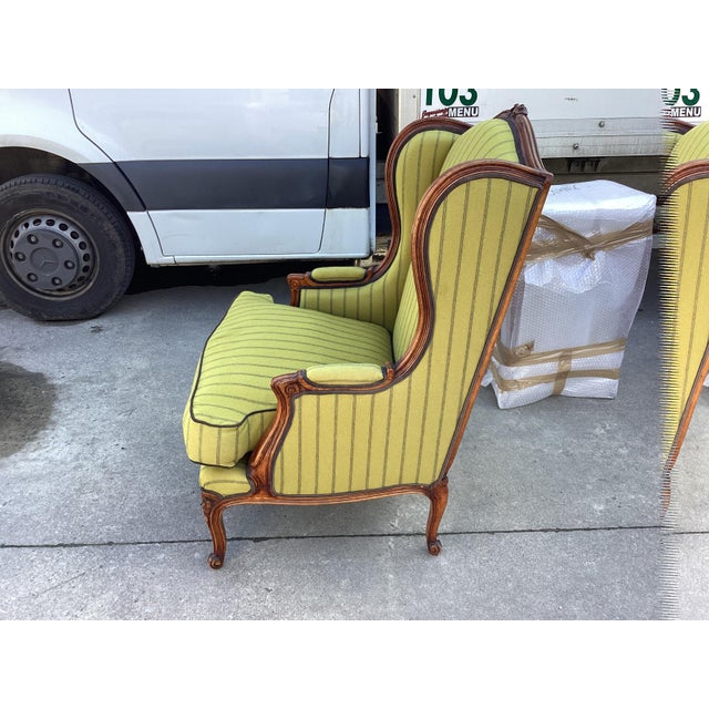 1950s Ralph Lauren-Style French Bergere Chair W/Green Wool Fabric For Sale - Image 5 of 10