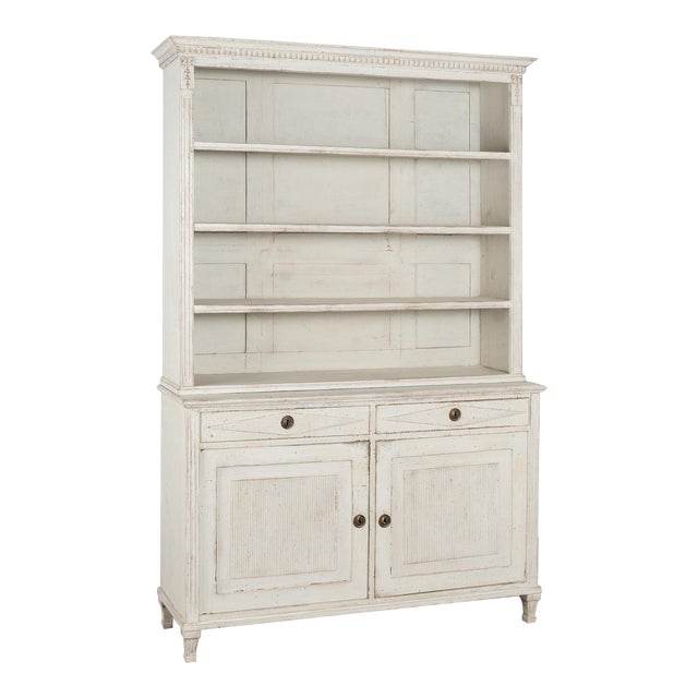 White Painted Swedish Display Cabinet Bookcase, Circa 1840-60 For Sale