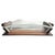 A handsome 1930s French Art Deco centerpiece tray, featuring a warm, rich wood base flanked by carved geometric scroll...