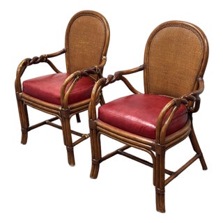 Palecek Rattan Armchairs, Pair For Sale