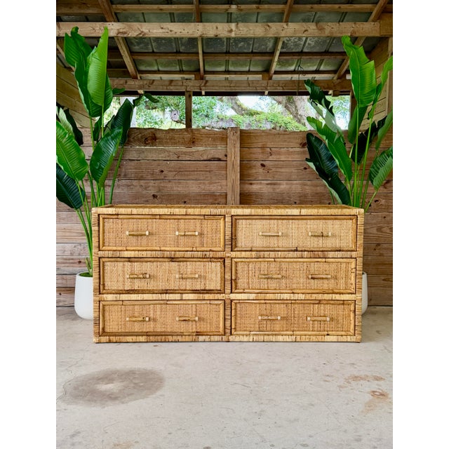 Vintage Pencil Reed Rattan 6-Drawer Dresser With Cane Drawer Fronts For Sale - Image 12 of 12