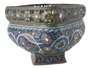 Middle Eastern Champleve Enameled Bronze Bowl
