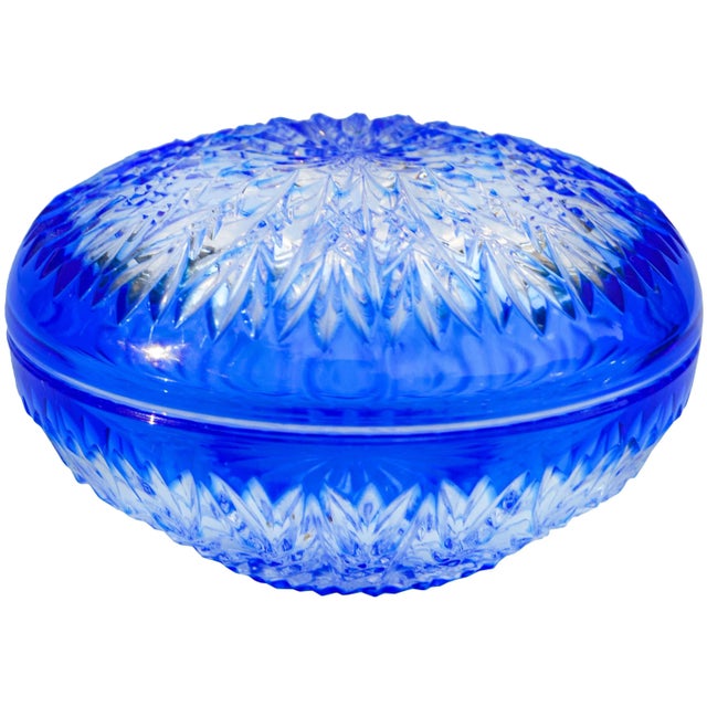 Blue Crystal-Cut Blue Lidded Bowl For Sale - Image 8 of 8