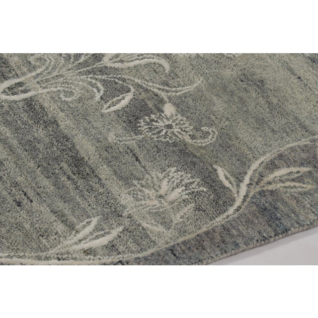 Contemporary Rug & Kilim’s Block Print Rug With Gray Floral Vases and Vine Border For Sale - Image 3 of 10