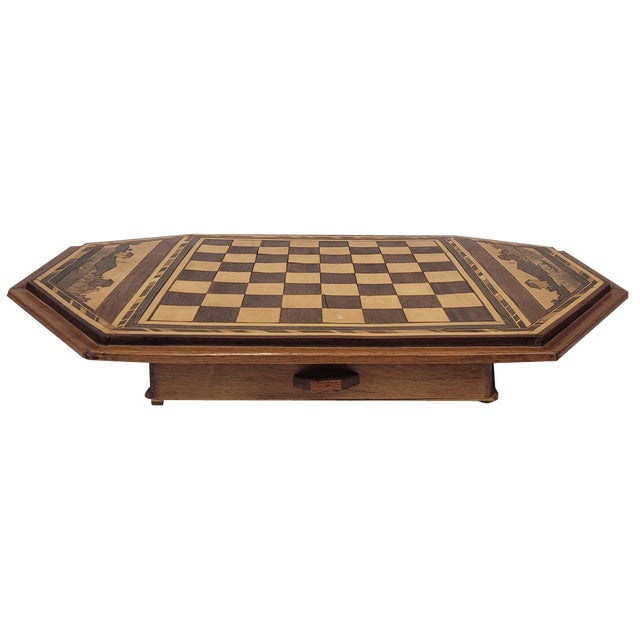 Arts & Crafts Chess Game in Carved Wood, England, 1890s For Sale