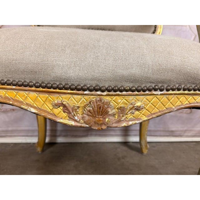 Set of 14 French Louis XV Style Gilt Dining Chairs With Linen Upholstery For Sale - Image 4 of 18
