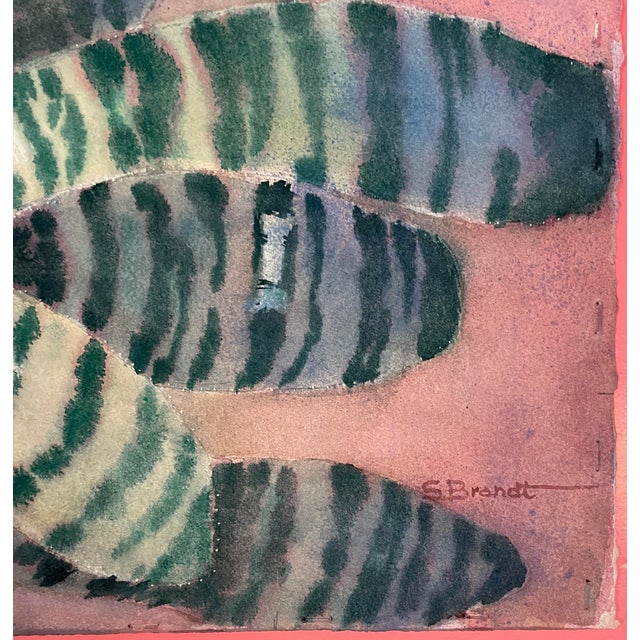 1980s painting of a bromeliad still by Florida artist Sarah Brandt (1920-2022, yes 102). Watercolor on heavy paper, signed...
