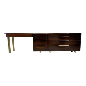 Important Vladimir Kagan Rosewood Brass Dresser, Desk Unit, 1950s
