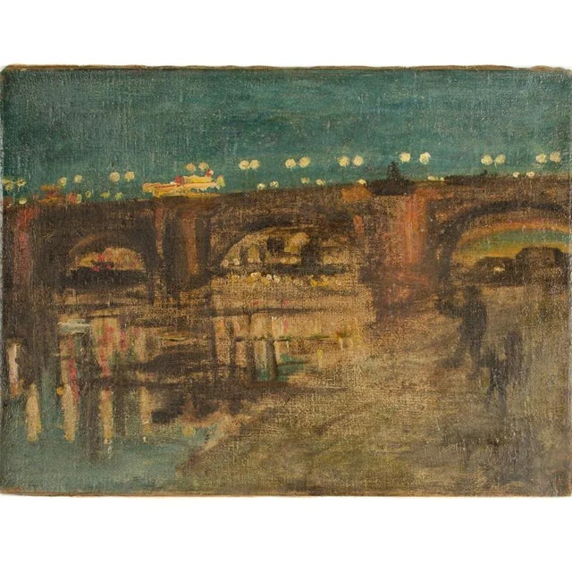 "Augustusbrücke" Oil Painting of a Bridge in Dresden at Night, Late 19th Century. For Sale - Image 4 of 12