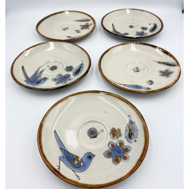 1960s El Palomar Ken Edwards Tonala Stoneware Saucer Plates Mexico Folk Art Pottery For Sale - Image 4 of 8