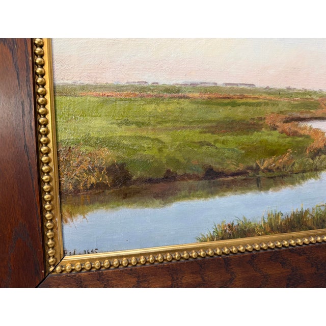 Antique 1895 Original Realistic Marsh Land Landscape 19th Century Oil Painting For Sale In New York - Image 6 of 14