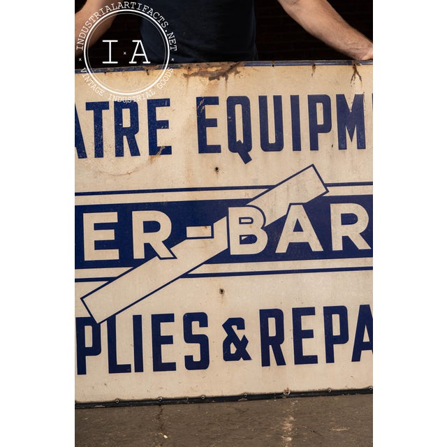 1940s Vintage "Ger-Bar Inc." Theatre Equipment Painted Tin Sign For Sale - Image 5 of 6