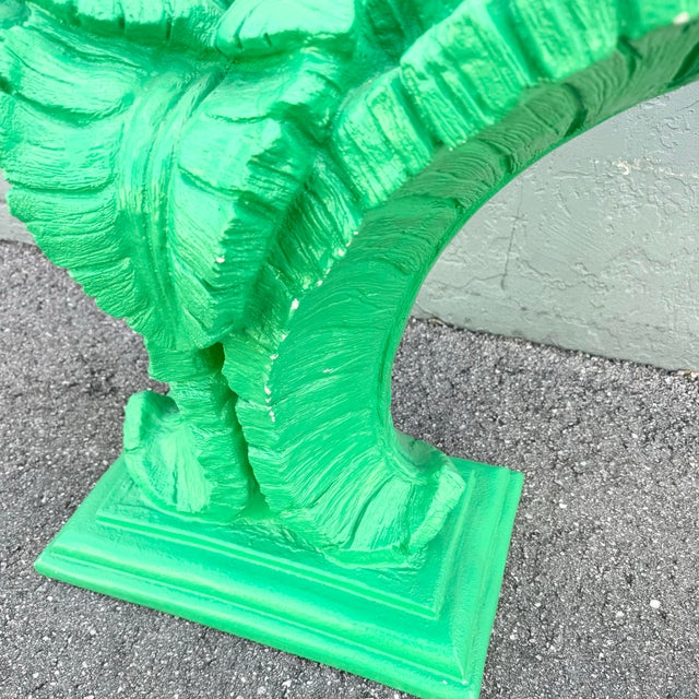 Green Boho Chic Green Banana Leaf Glass Top Console Table For Sale - Image 8 of 9