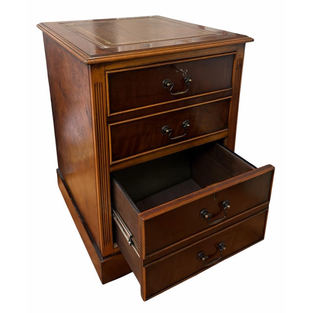 Mid 20th Century Empire Style Mahogany and Burl Wood File Cabinet W Tooled Leather Top For Sale - Image 4 of 5