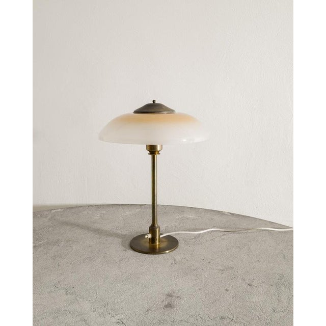 Metal Danish Mid-Century Brass & Opaline Glass Table Desk Lamp by Fog & Mørup Denmark, 1950s For Sale - Image 7 of 7