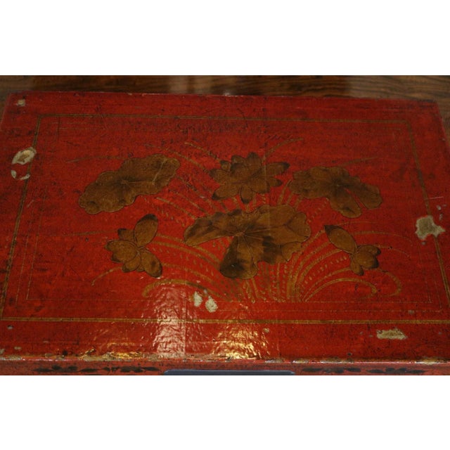 Wood Chinese Red Lacquer Painted Trunk For Sale - Image 7 of 9