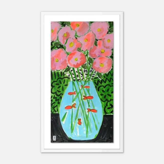Contemporary Flower Fish Bowl by Jelly Chen in White Framed Paper, Small Art Print For Sale - Image 3 of 3