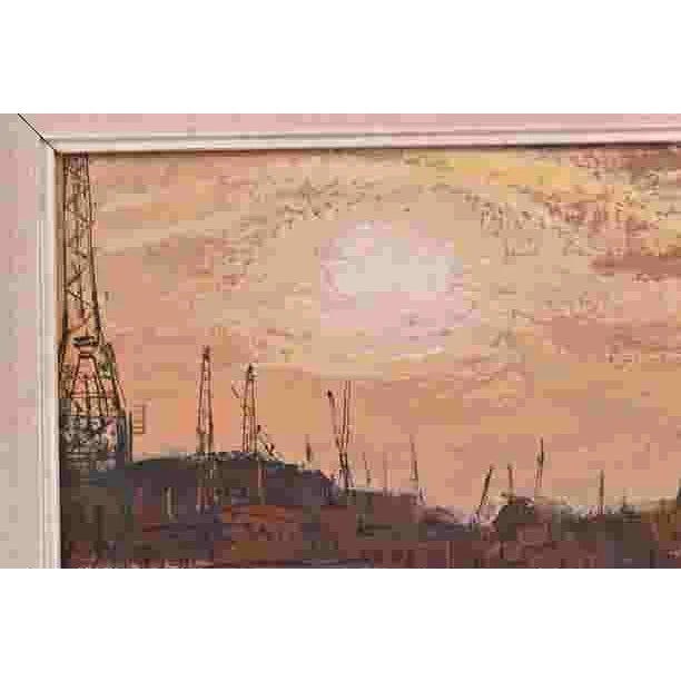Nautical Vintage George Schwacha Oil on Board Nautical Bay Boat Expressionism Painting For Sale - Image 3 of 9