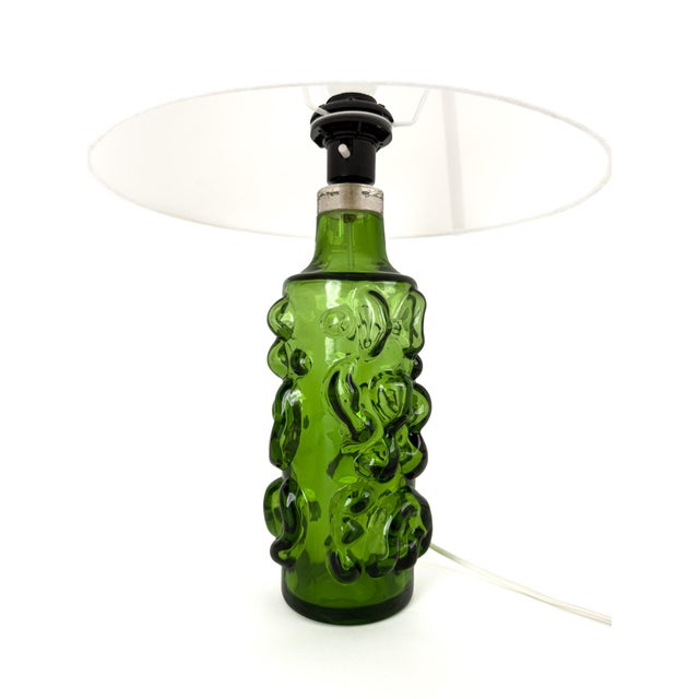 1970s Scandinavian Modern Green Art Glass Table Lamp, Sweden, 1970s For Sale - Image 5 of 9