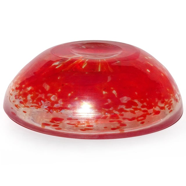 Murano Dino Martens 1950s Orange Spots Iridescent Surface Italian Art Glass Decorative Bowl, as Is For Sale - Image 10 of 11