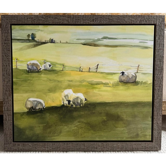 Asparagus Leftbank Art Framed Pastoral Landscape Paintings With Sheep, Pair For Sale - Image 8 of 12