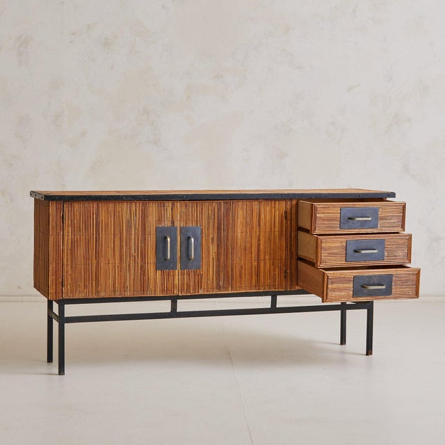 French Pencil Reed Sideboard with Iron Base, 1960s For Sale - Image 4 of 11